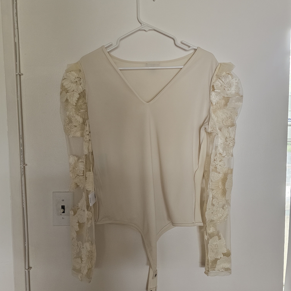 Express White Ruffled Tie Front Long Sleeve Blouse